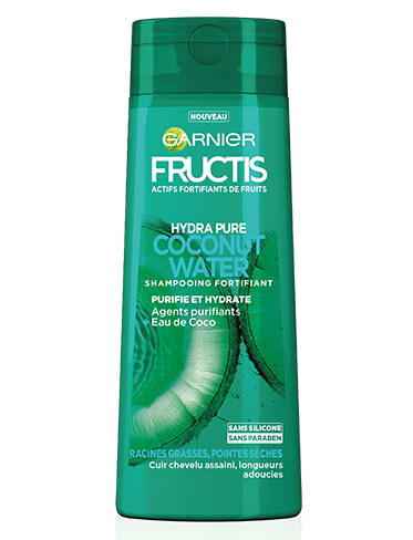 Garnier - Fructis - shampoing Hydra Pure Coconut Water - Racines Grasses - Pointes Sèches - Soin des cheveux - Purifier - Eau de coco - Concentré d'actifs de fruits - fruits - sans paraben